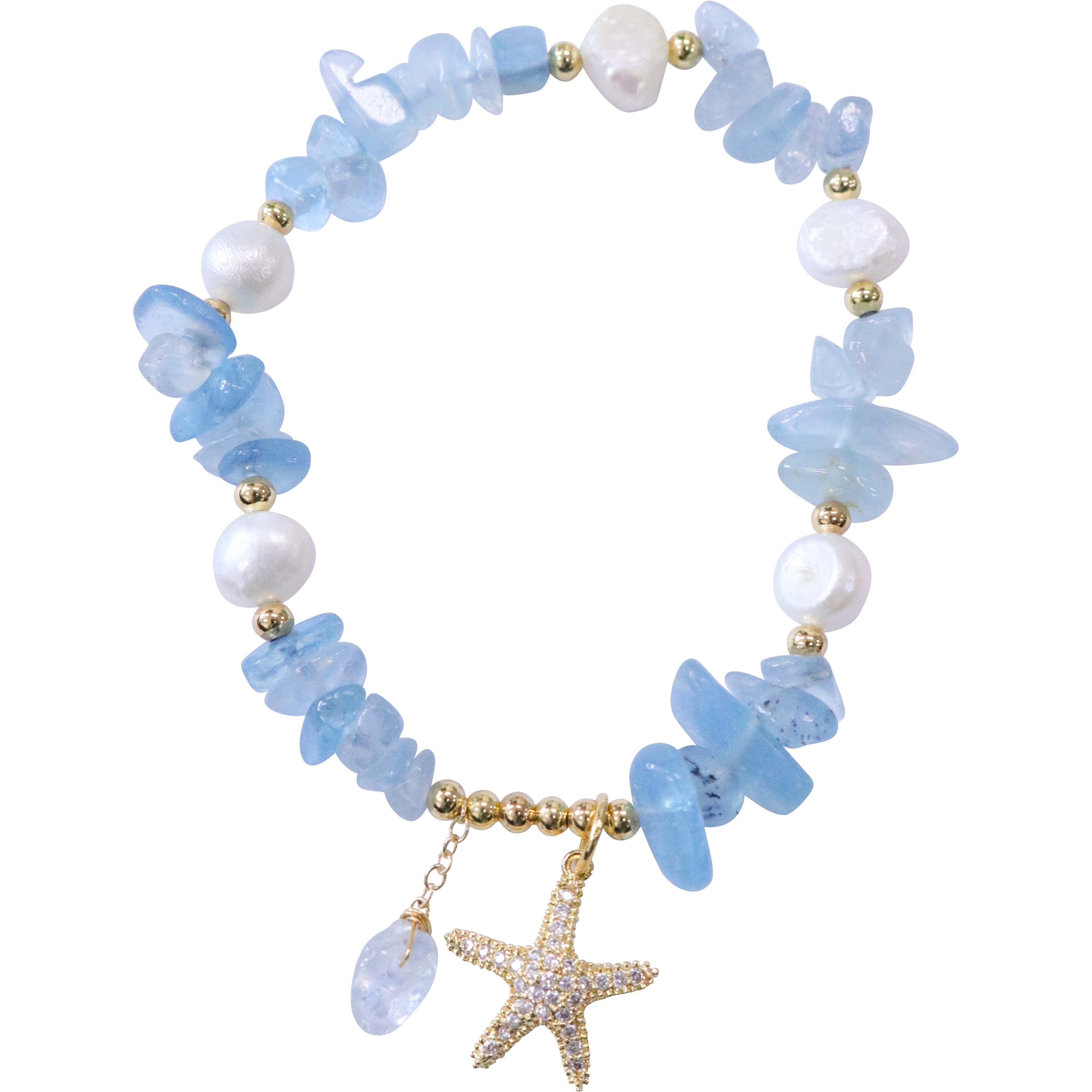 Bracelet Pearl Amazonite Sky Blue Coastal Gift Starfish