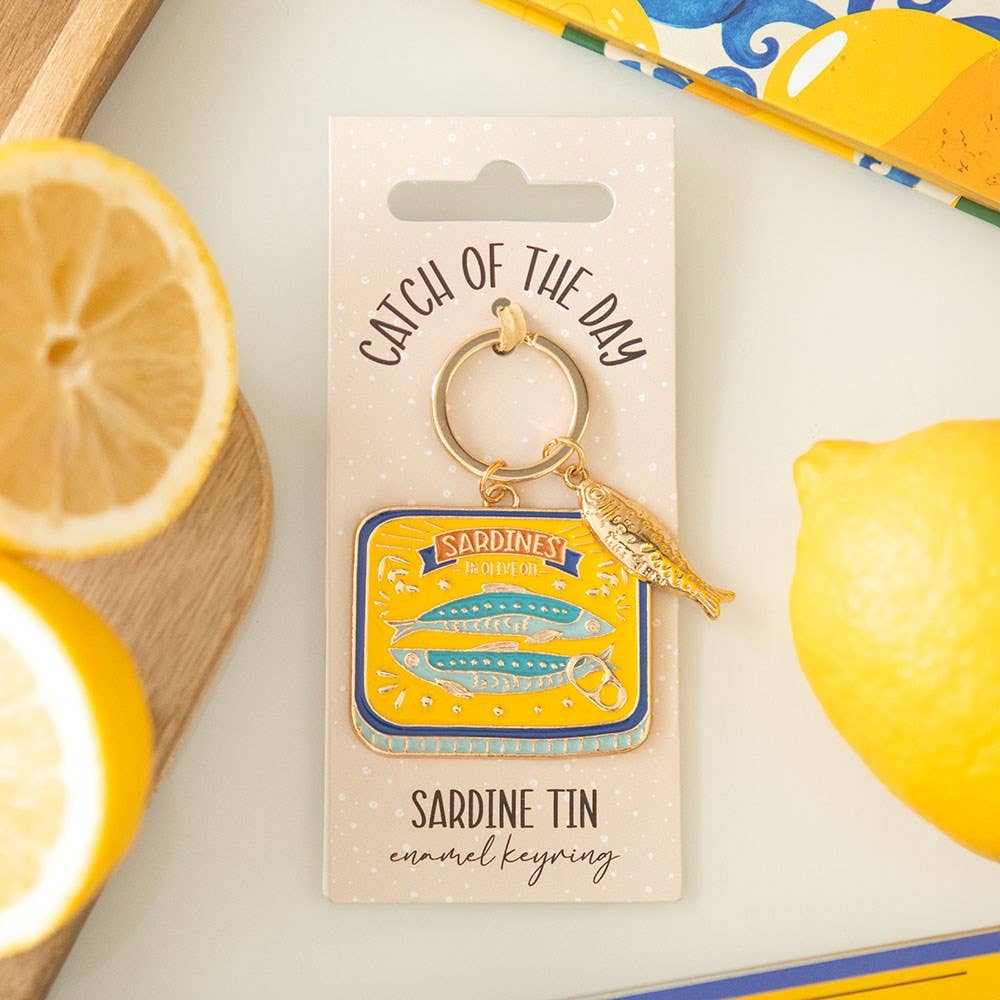 Sardine Tin Alloy and Enamel Catch Of The Day Fish Keyring Gift