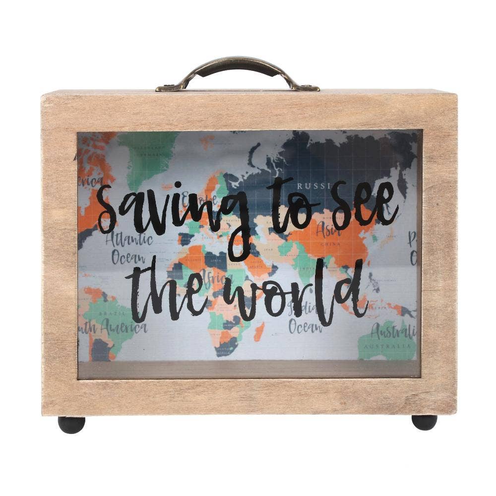 Saving to See the World Money Box gift idea for someone saving for their travels