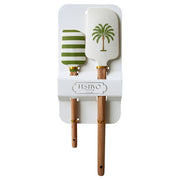 Spatula Set Palm Tropical or coastal White Green Gift Silicone Wood kitchen utensils