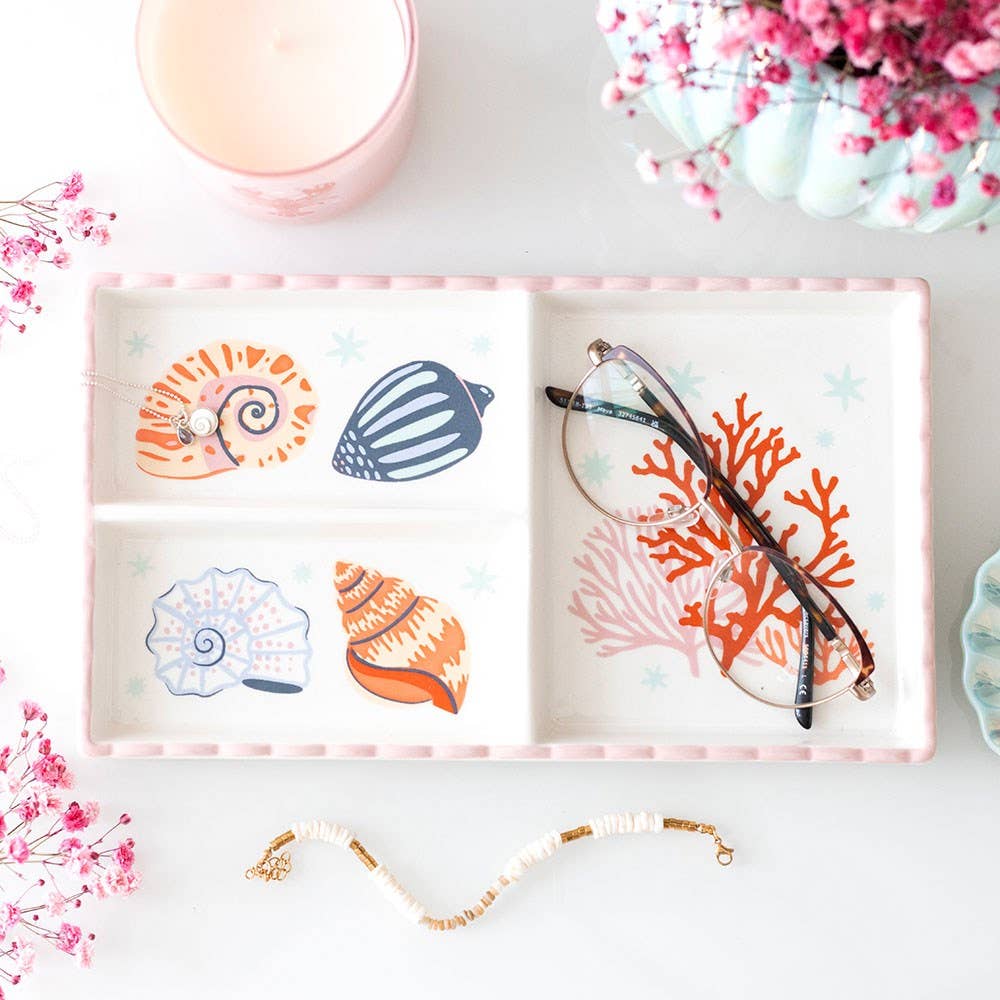 Pastel Shell and Coral Trinket Tray shells and coral in soft, beach-inspired tones Gift