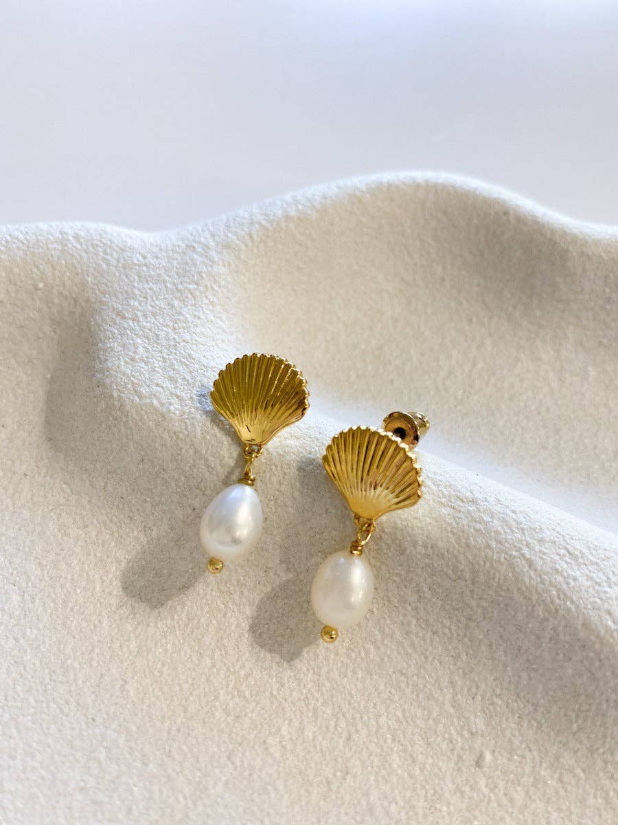 Clamshell Pearl 18K Gold Plated Earrings - Land to Coast