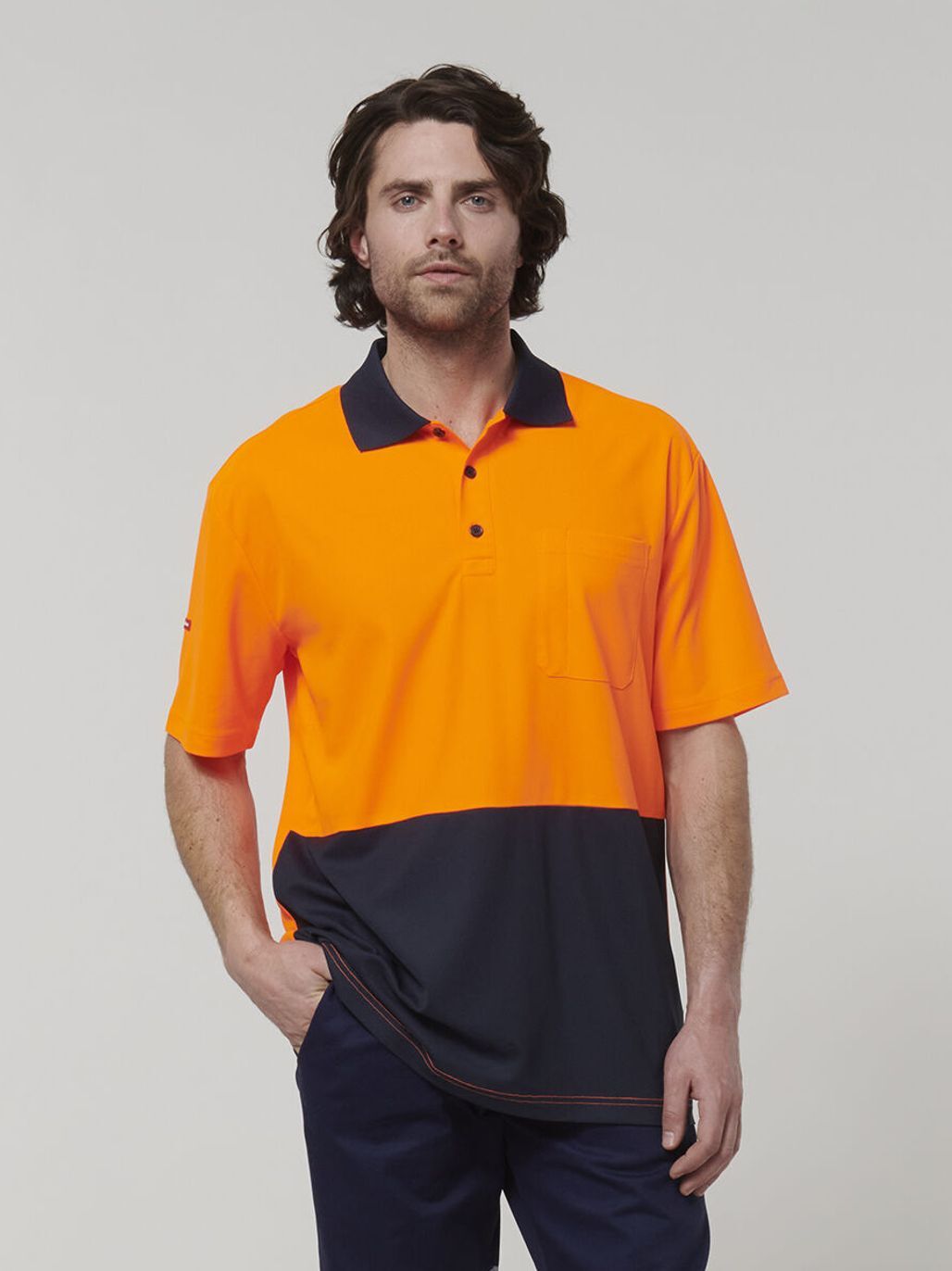 Core Hi Vis Short Sleeve Spliced Work Polo – Orange/Navy Y19616 - Land to Coast