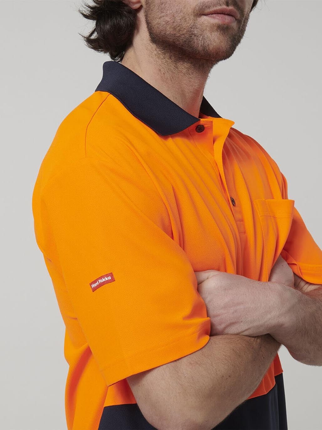 Core Hi Vis Short Sleeve Spliced Work Polo – Orange/Navy Y19616 - Land to Coast