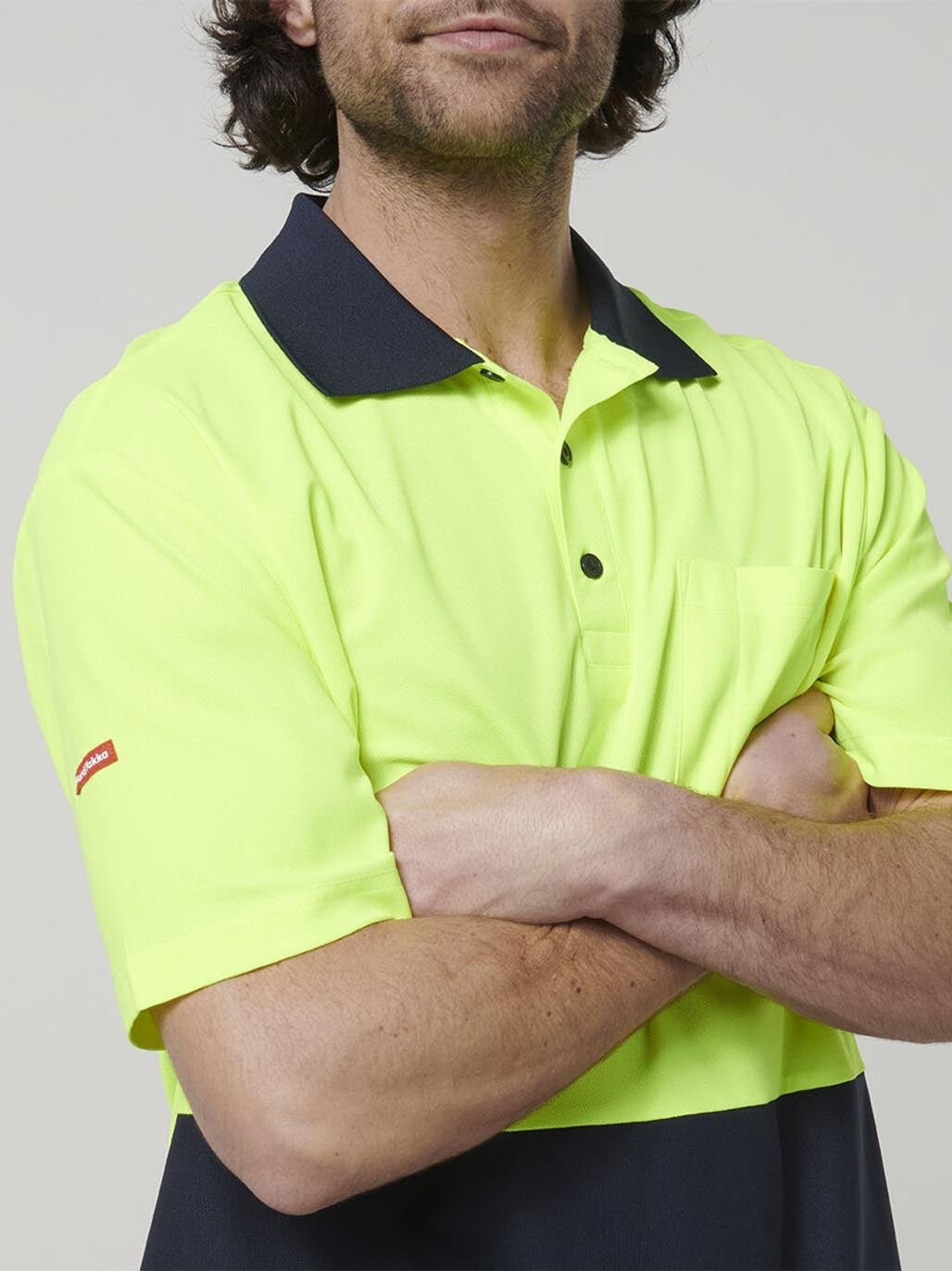 Core Hi Vis Short Sleeve Spliced Work Polo –Yellow/Navy Y19616 - Land to Coast