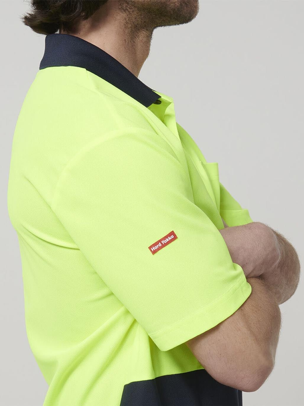 Core Hi Vis Short Sleeve Spliced Work Polo –Yellow/Navy Y19616 - Land to Coast