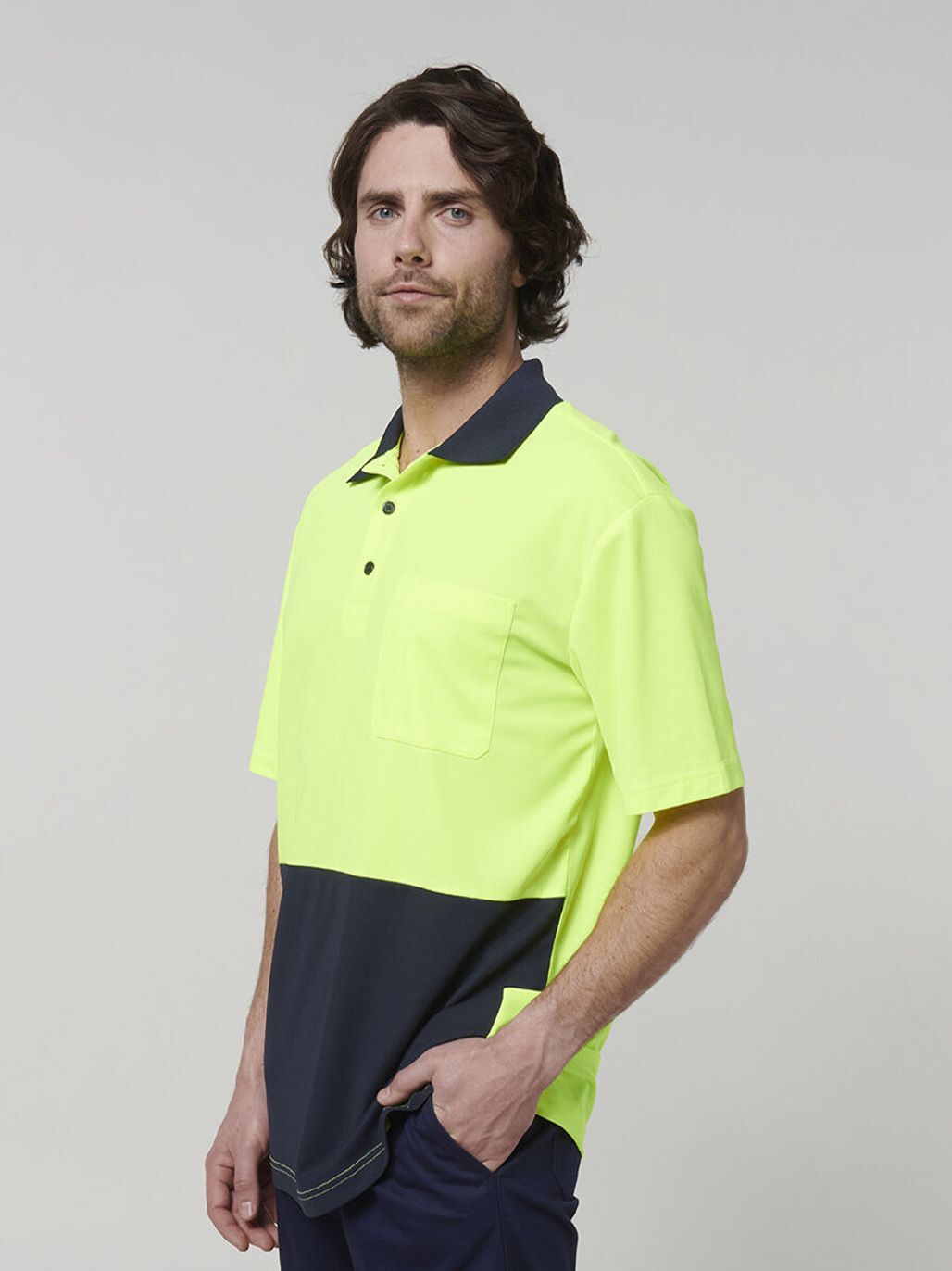 Core Hi Vis Short Sleeve Spliced Work Polo –Yellow/Navy Y19616 - Land to Coast