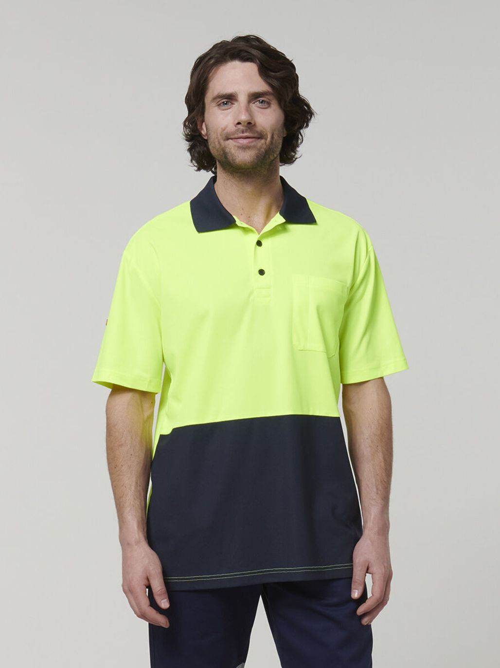 Core Hi Vis Short Sleeve Spliced Work Polo –Yellow/Navy Y19616 - Land to Coast