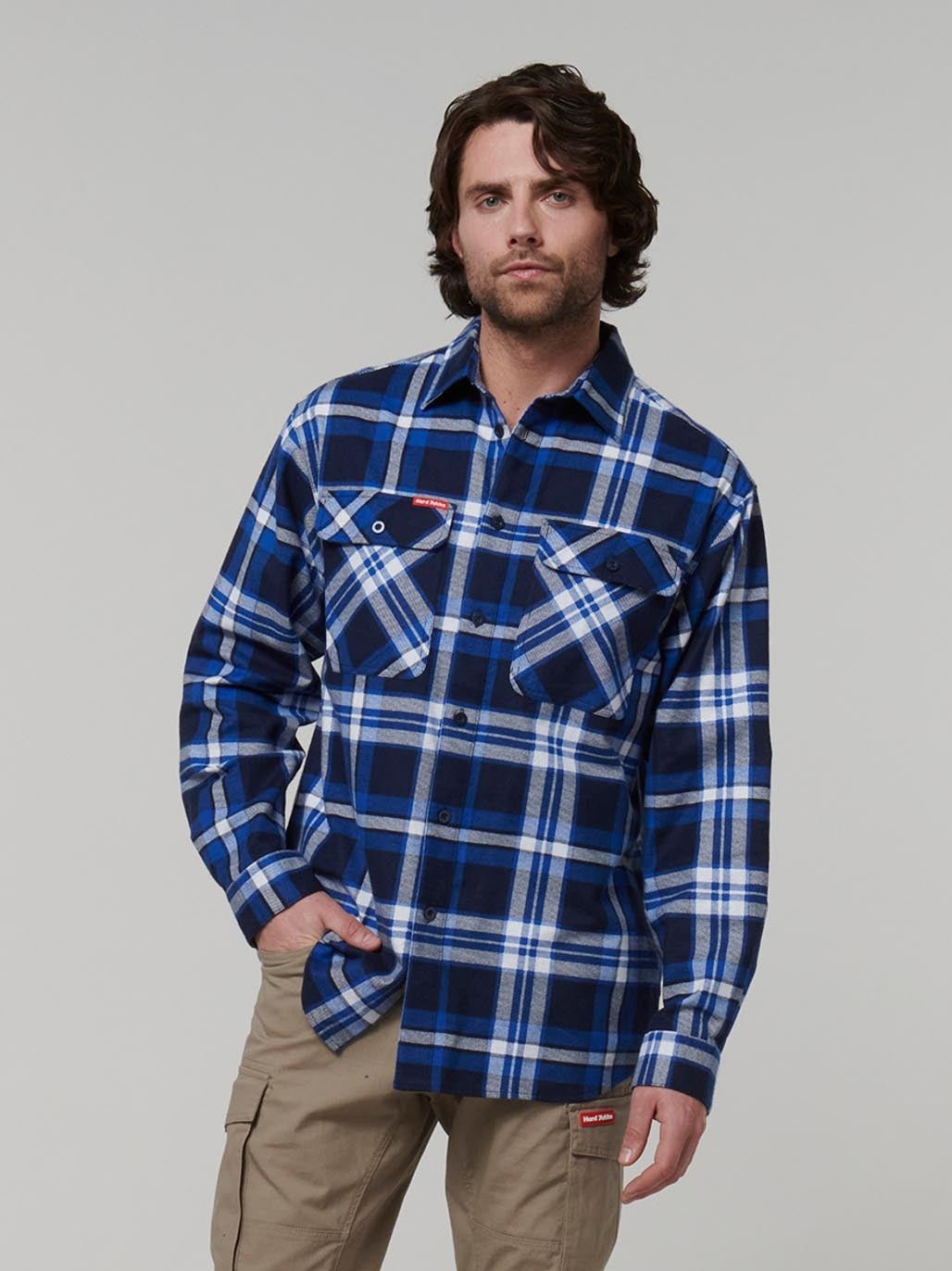 Core Long Sleeve Check Flannel Work Shirt Blue Check Y07752 - Land to Coast