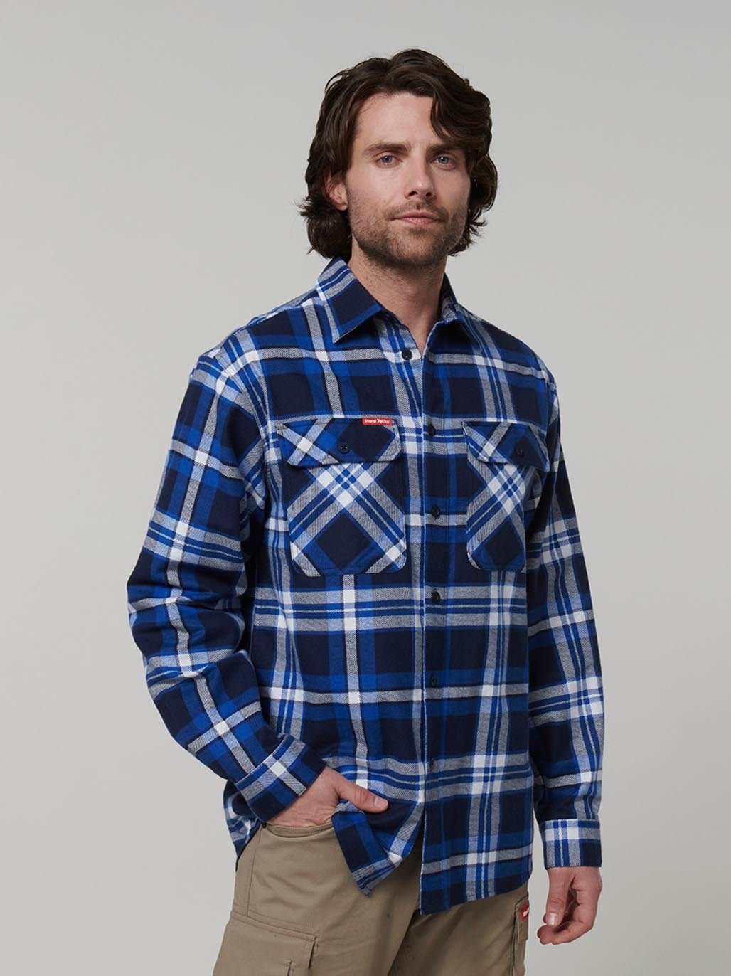 Core Long Sleeve Check Flannel Work Shirt Blue Check Y07752 - Land to Coast