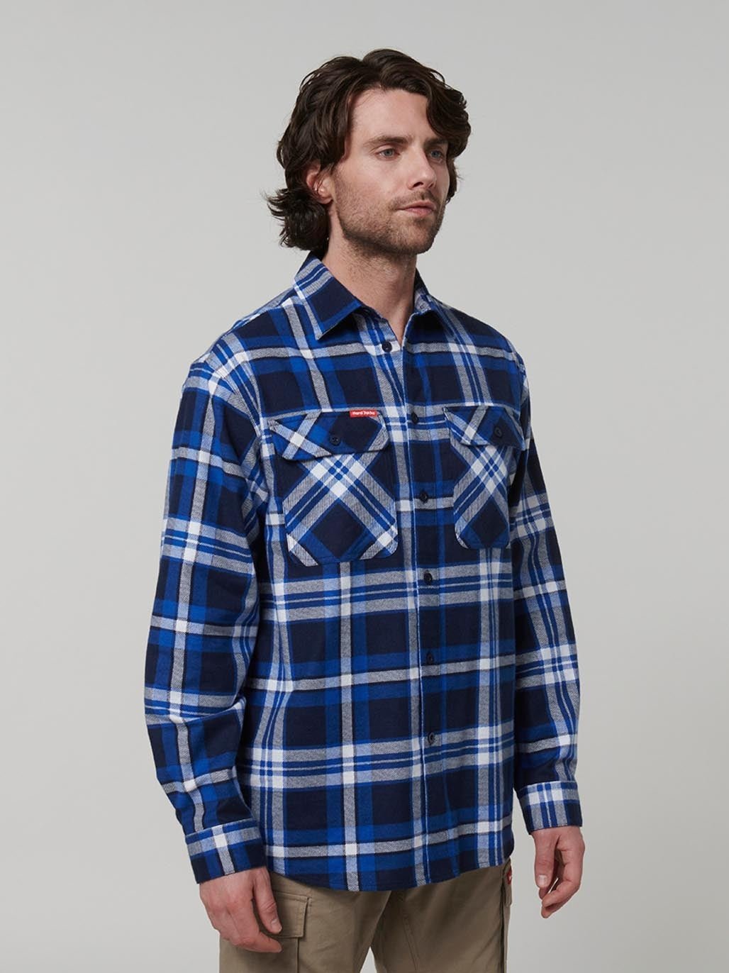 Core Long Sleeve Check Flannel Work Shirt Blue Check Y07752 - Land to Coast