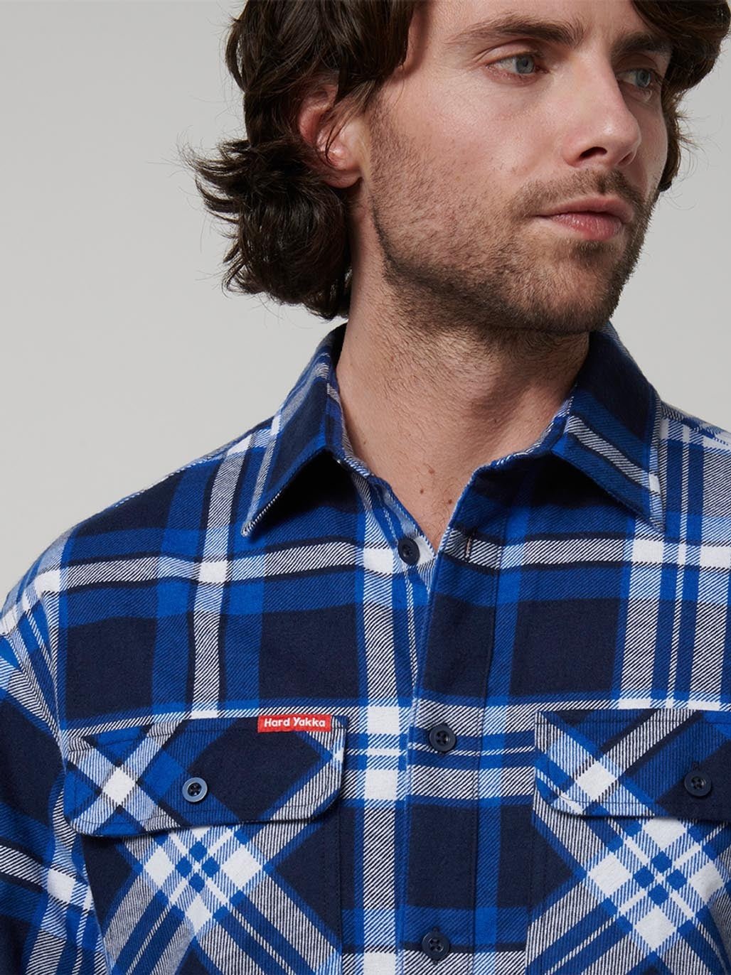 Core Long Sleeve Check Flannel Work Shirt Blue Check Y07752 - Land to Coast