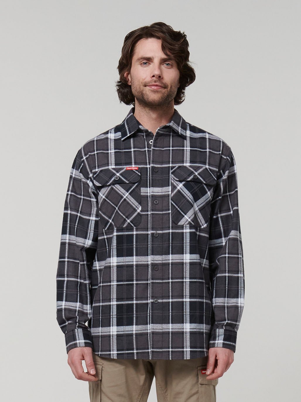 Core Long Sleeve Check Flannel Work Shirt Charcoal Check Y07752 - Land to Coast