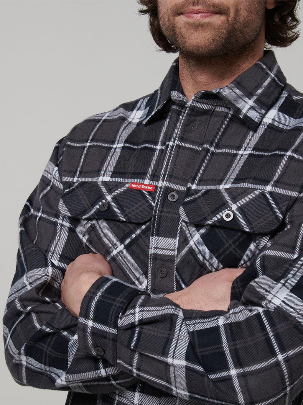 Core Long Sleeve Check Flannel Work Shirt Charcoal Check Y07752 - Land to Coast