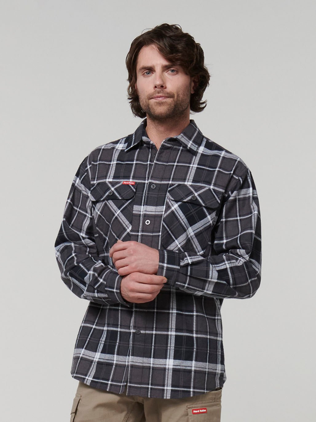 Core Long Sleeve Check Flannel Work Shirt Charcoal Check Y07752 - Land to Coast