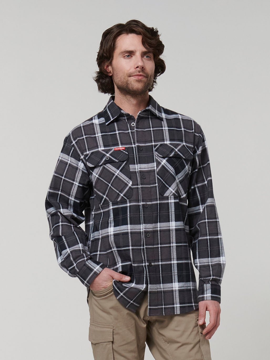 Core Long Sleeve Check Flannel Work Shirt Charcoal Check Y07752 - Land to Coast