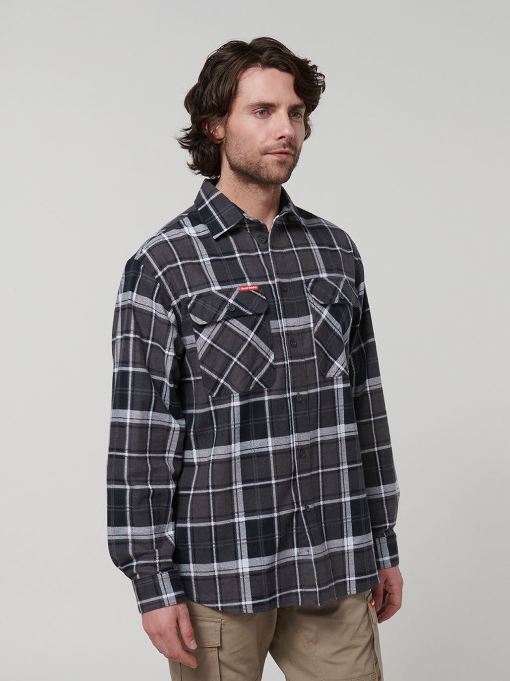 Core Long Sleeve Check Flannel Work Shirt Charcoal Check Y07752 - Land to Coast