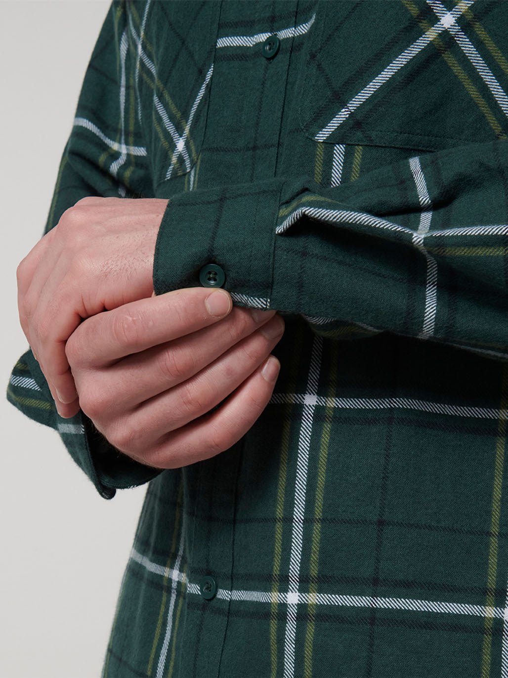 Core Long Sleeve Check Flannel Work Shirt Green Check Y07752 - Land to Coast
