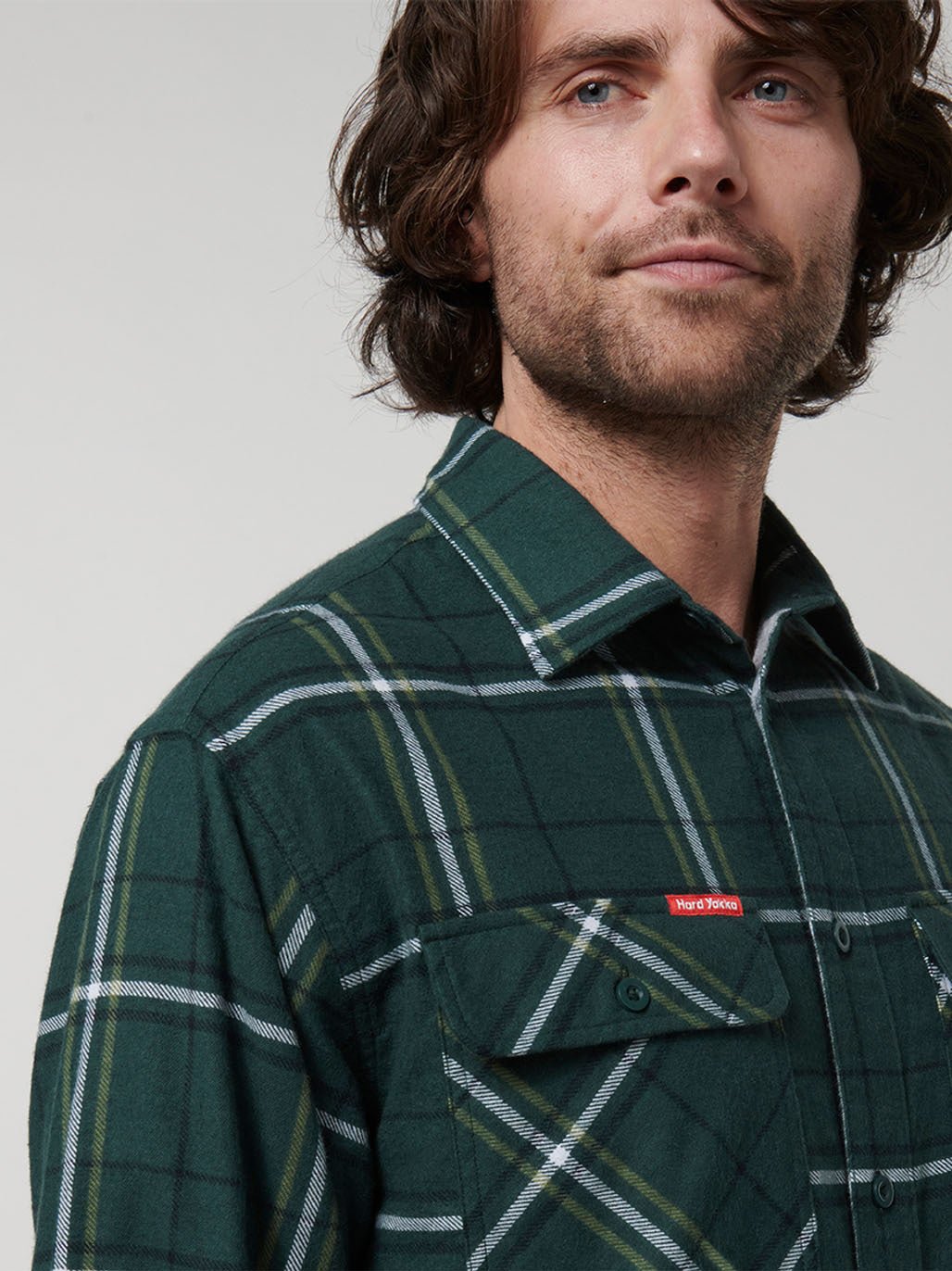Core Long Sleeve Check Flannel Work Shirt Green Check Y07752 - Land to Coast