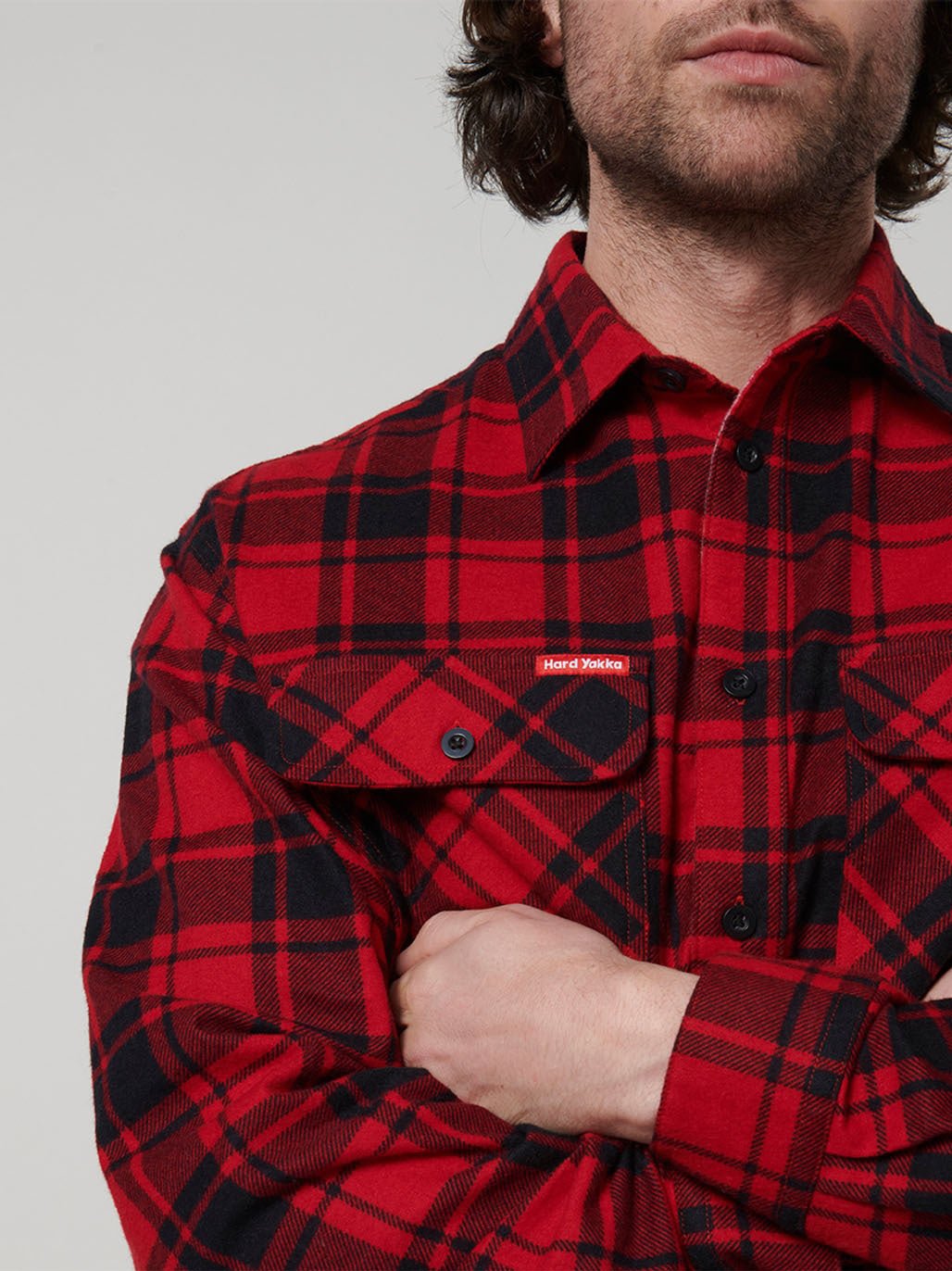 Core Long Sleeve Check Flannel Work Shirt Red Check Y07752 - Land to Coast