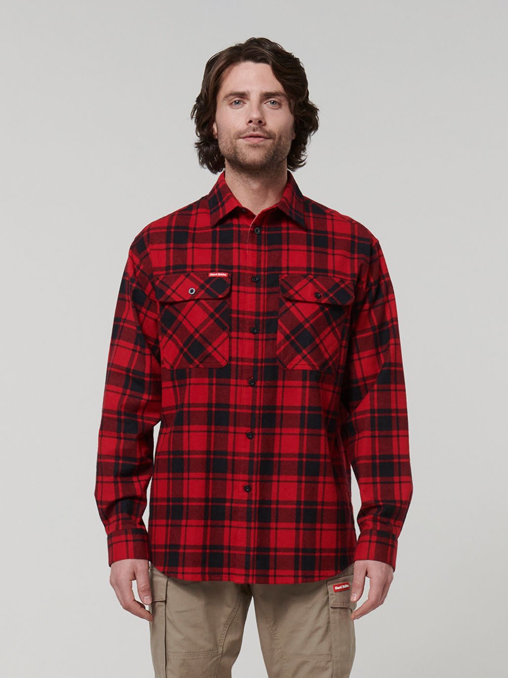 Core Long Sleeve Check Flannel Work Shirt Red Check Y07752 - Land to Coast