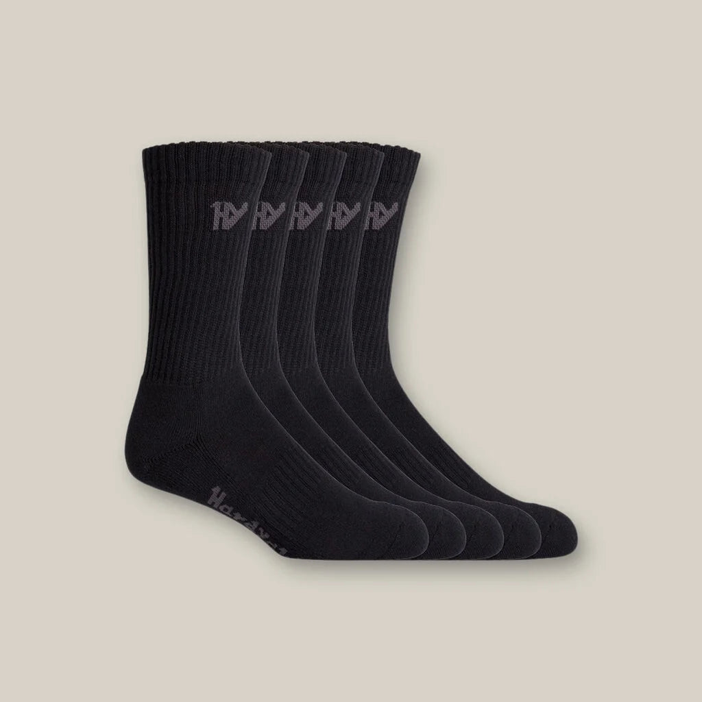 Core Padded Cotton Rich Crew Work Socks 5 Pack Black Seam Free Y20035 - Land to Coast