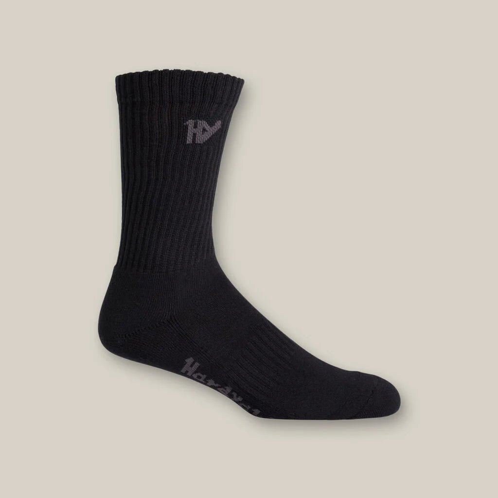 Core Padded Cotton Rich Crew Work Socks 5 Pack Black Seam Free Y20035 - Land to Coast