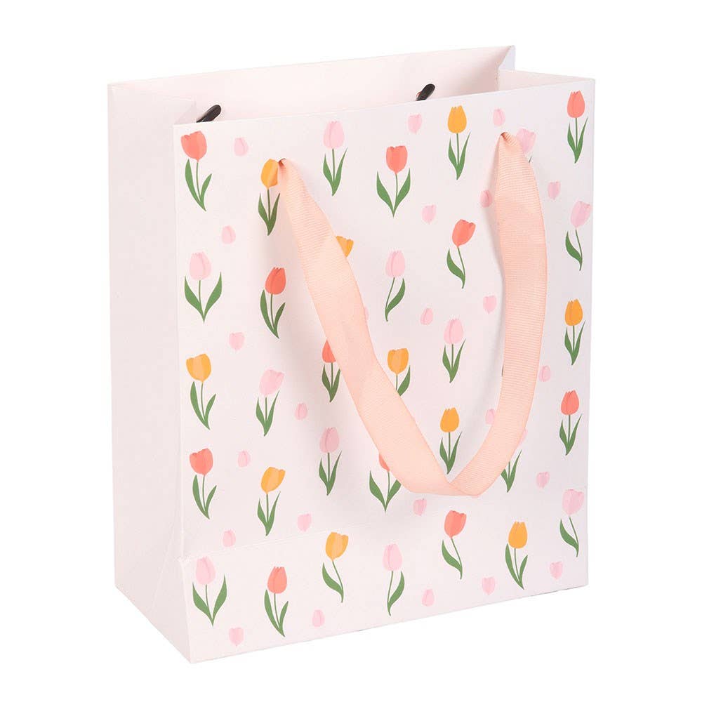 Tulip Print Gift Bag floral-themed vibrant paper gift bag Name Hang Tag