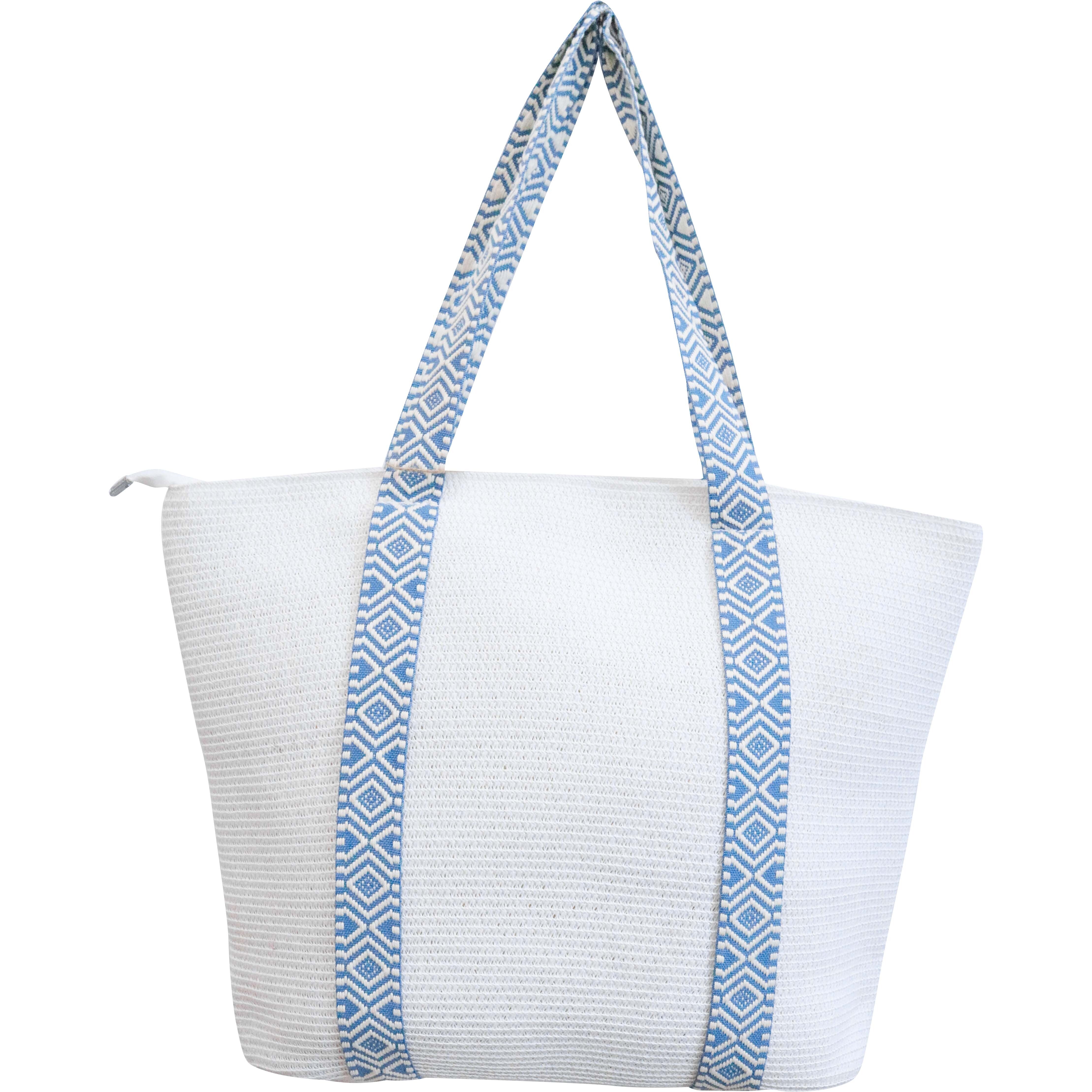 Beach Carry-All Bag White For Shoppers Beach and everyday White Blue Bag