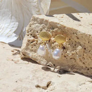 Sea Soul Home Tika Coastal Shell Freshwater Pearl  Women’s Earring 925 Sterling Silver Gold