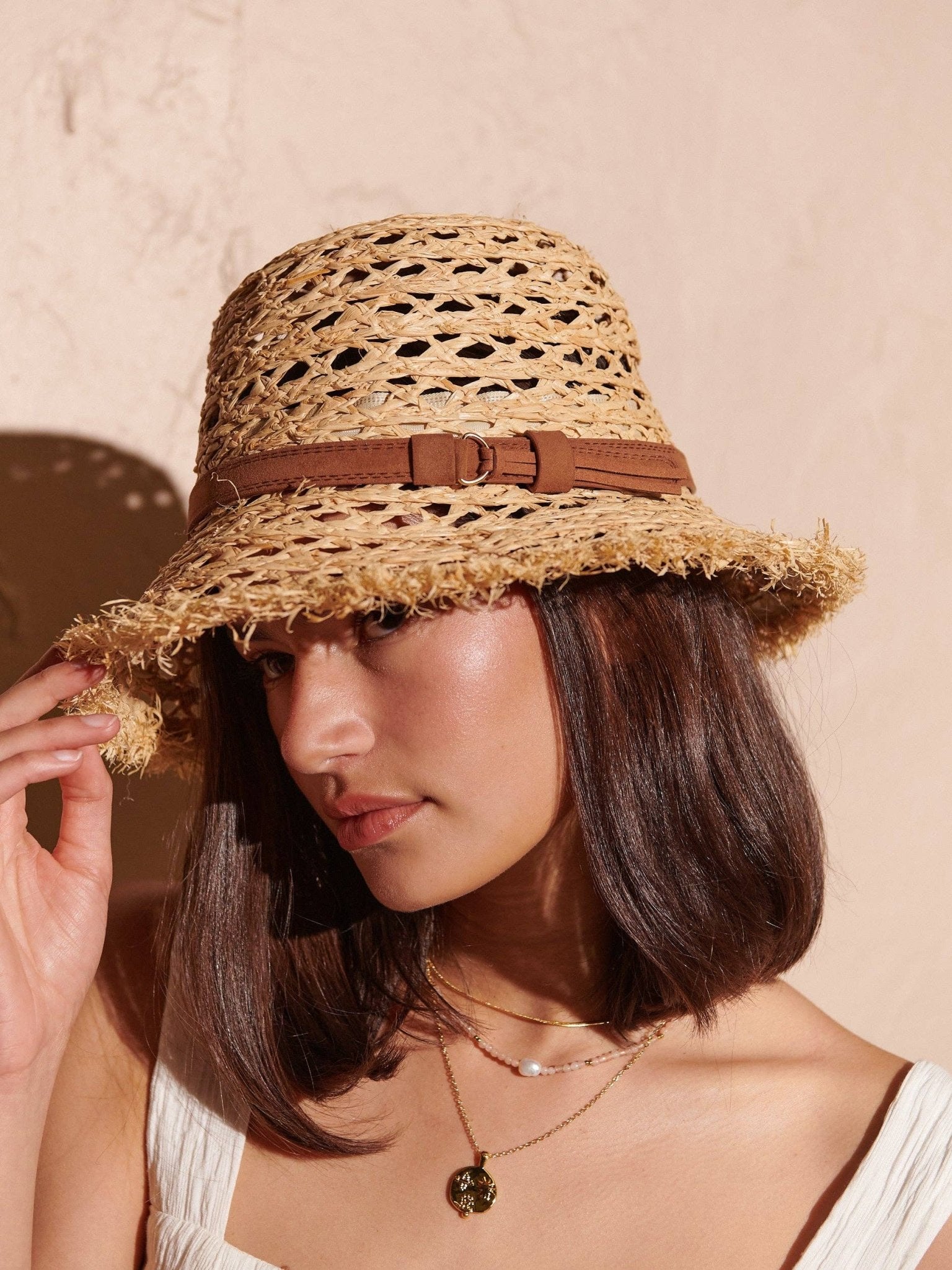 Angels Whisper Frayed Summer Straw Hat Derby Style AWH7066