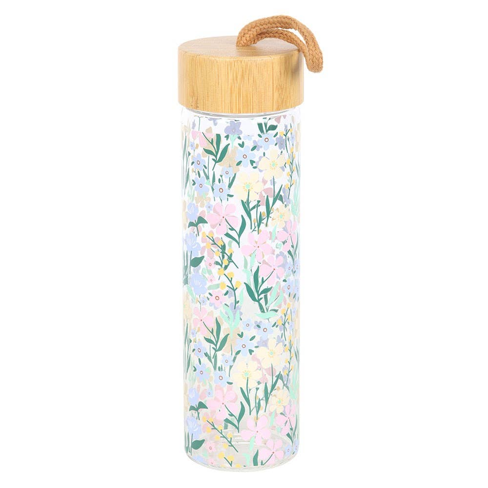 Ditsy Floral Print Glass Water Bottle With Bamboo Lid - Land to Coast