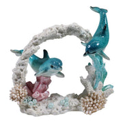 20x22cm Twin Marble Dolphins on Coral Display DOLCOTWN