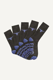 Elwood Mens Crew Socks 5 Pack Work Cotton Black Blue Cotton Blend EWD901 - Land to Coast
