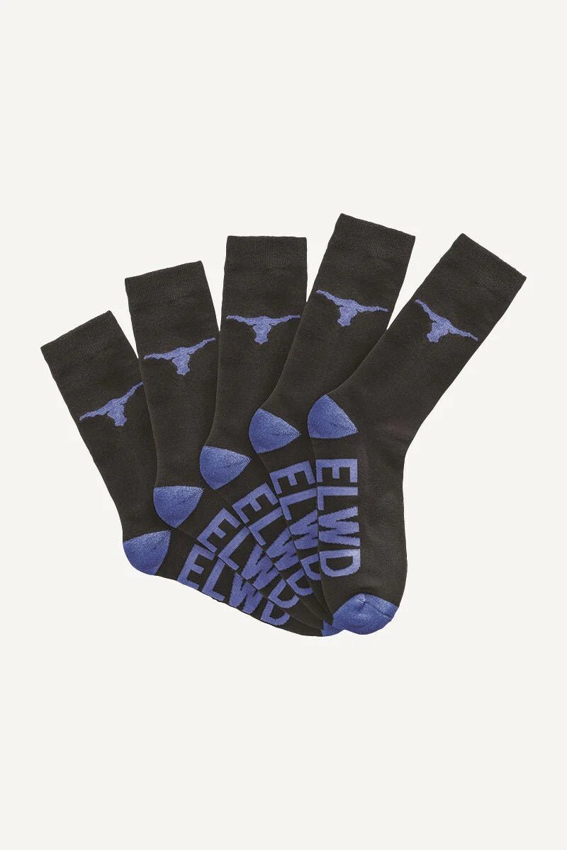 Elwood Mens Crew Socks 5 Pack Work Cotton Black Blue Cotton Blend EWD901 - Land to Coast