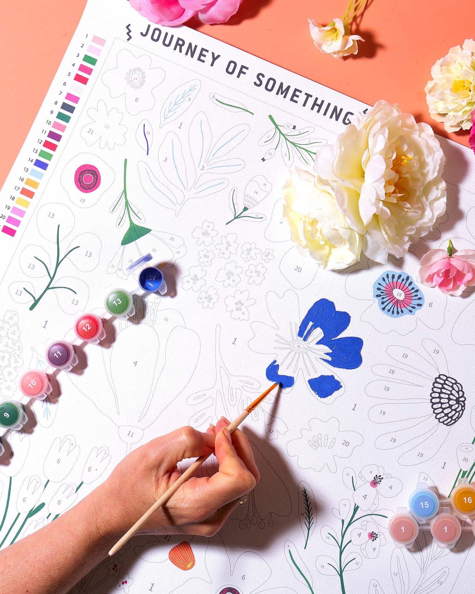 Paint by Numbers - Pressed Flowers 1 x Canvas 1 x Set of Paints 1 x Brush 1 x Set