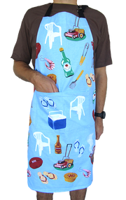 Heavy Drill Cotton Apron Blue Aussie Icons Adjustable neck strap * 60cm x 90cm * 100% Heavy Drill Cotton