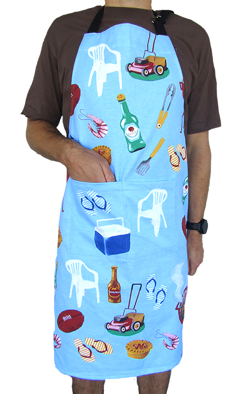 Heavy Drill Cotton Apron Blue Aussie Icons Adjustable neck strap * 60cm x 90cm * 100% Heavy Drill Cotton