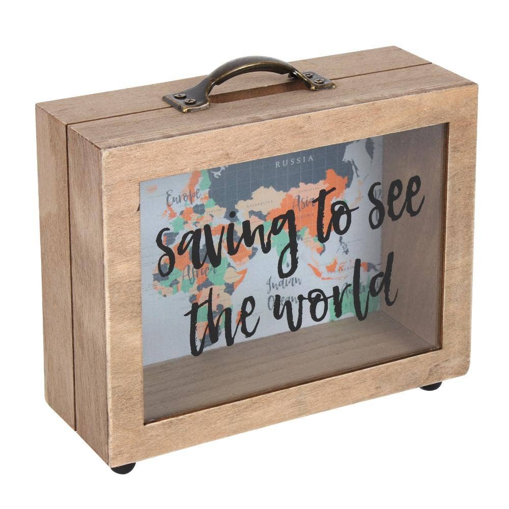 Saving to See the World Money Box gift idea for someone saving for their travels