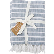 Throw Harbour Stripe Chambray Coastal Rug Gift 100% Cotton Blanket 120x150cm