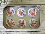 FOLK ART CHICKENS Magnets set of 6 in tin - Land to Coast