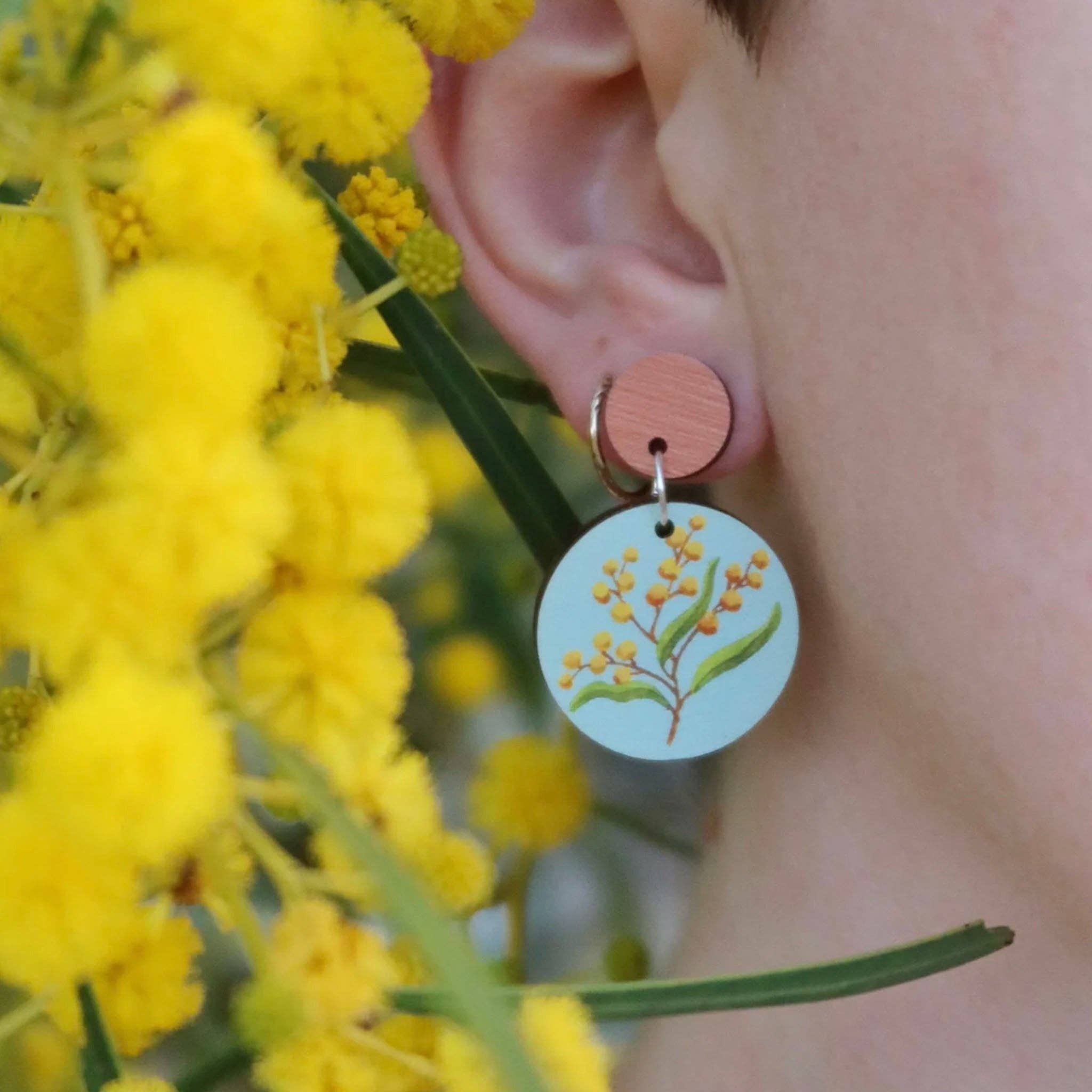 Golden Wattle Australian Wildflower Earrings - Land to Coast