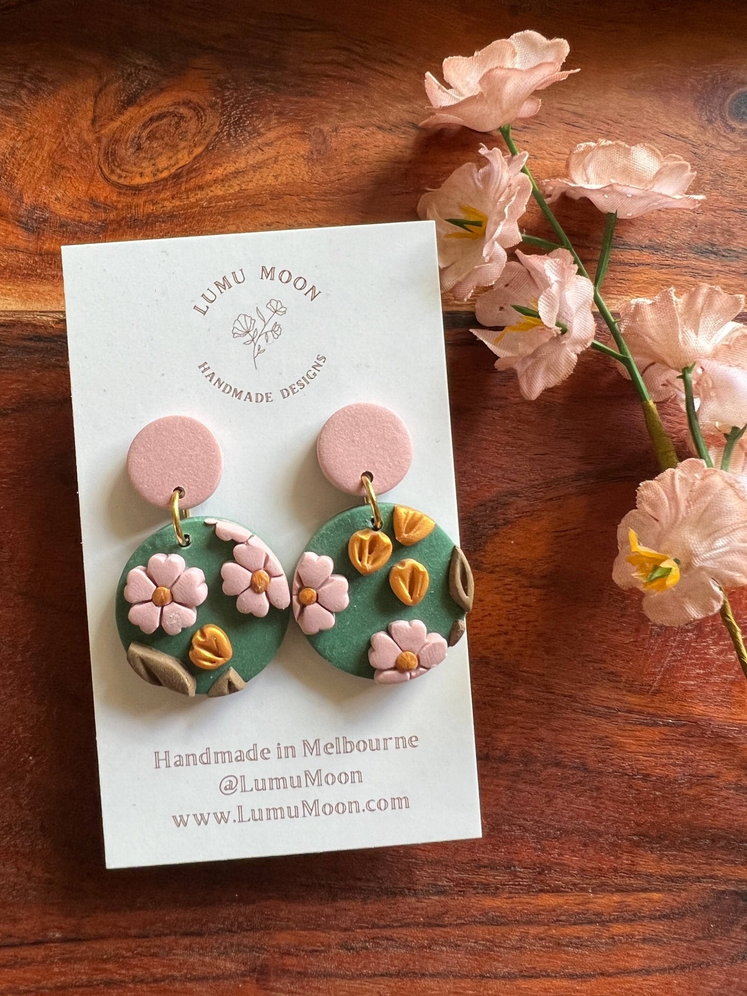 Green and Pink Blossom Earrings - Spring - Land to Coast