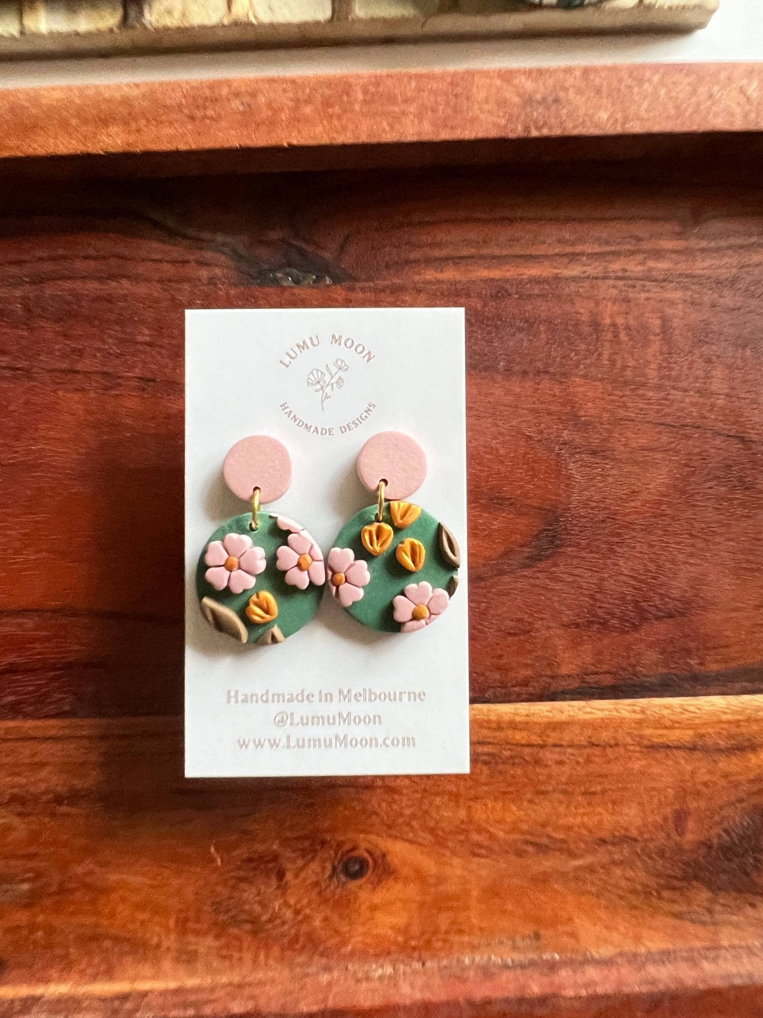 Green and Pink Blossom Earrings - Spring - Land to Coast