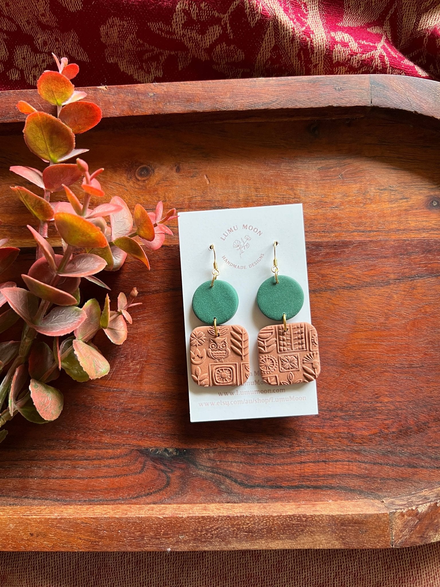 Green & Brown Earrings - Scandi inspired pattern texture Earrings - Land to Coast