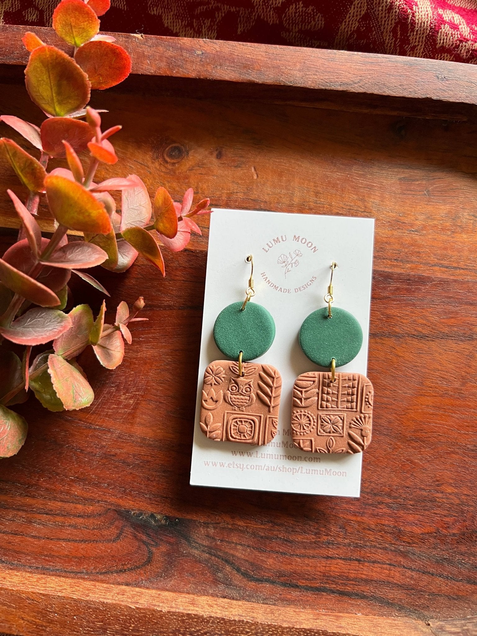 Green & Brown Earrings - Scandi inspired pattern texture Earrings - Land to Coast