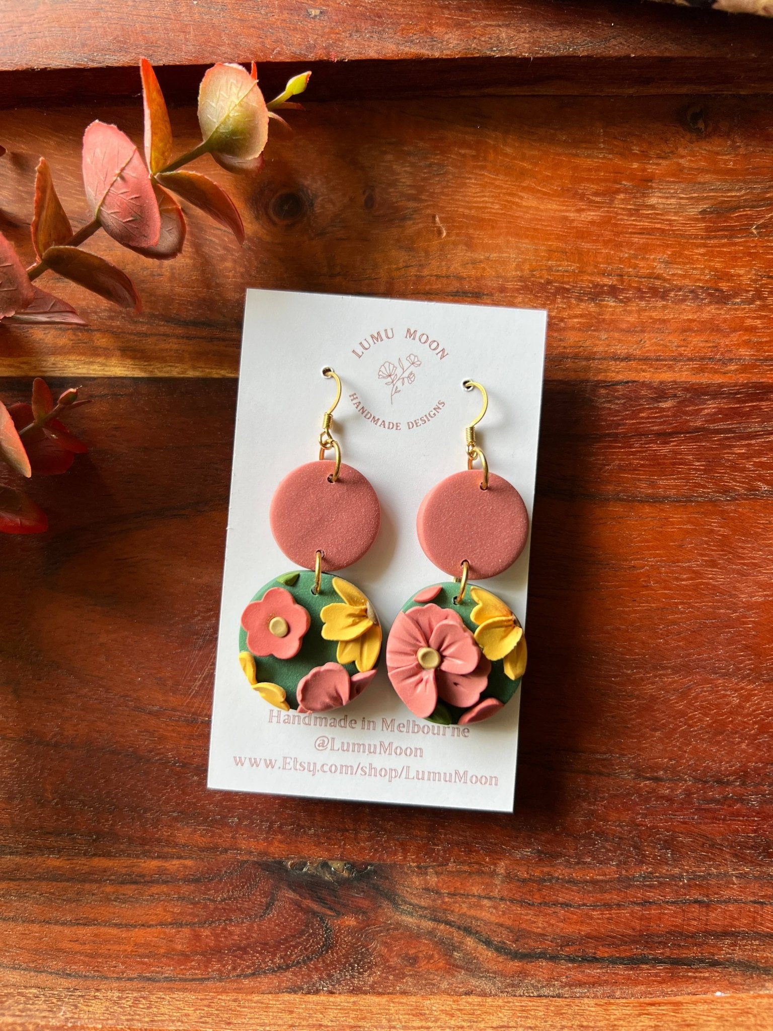Green Spring Floral Earrings - Two colour Round - Land to Coast