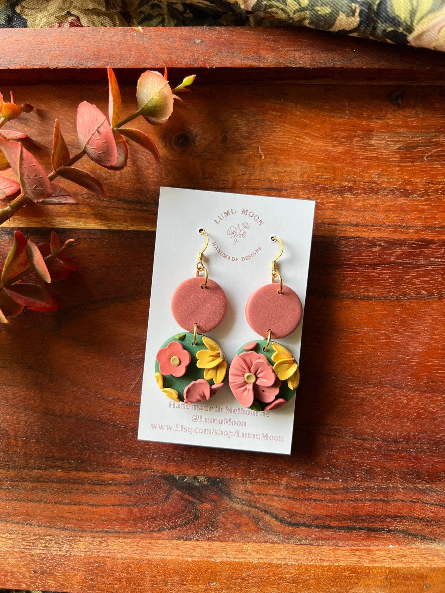 Green Spring Floral Earrings - Two colour Round - Land to Coast