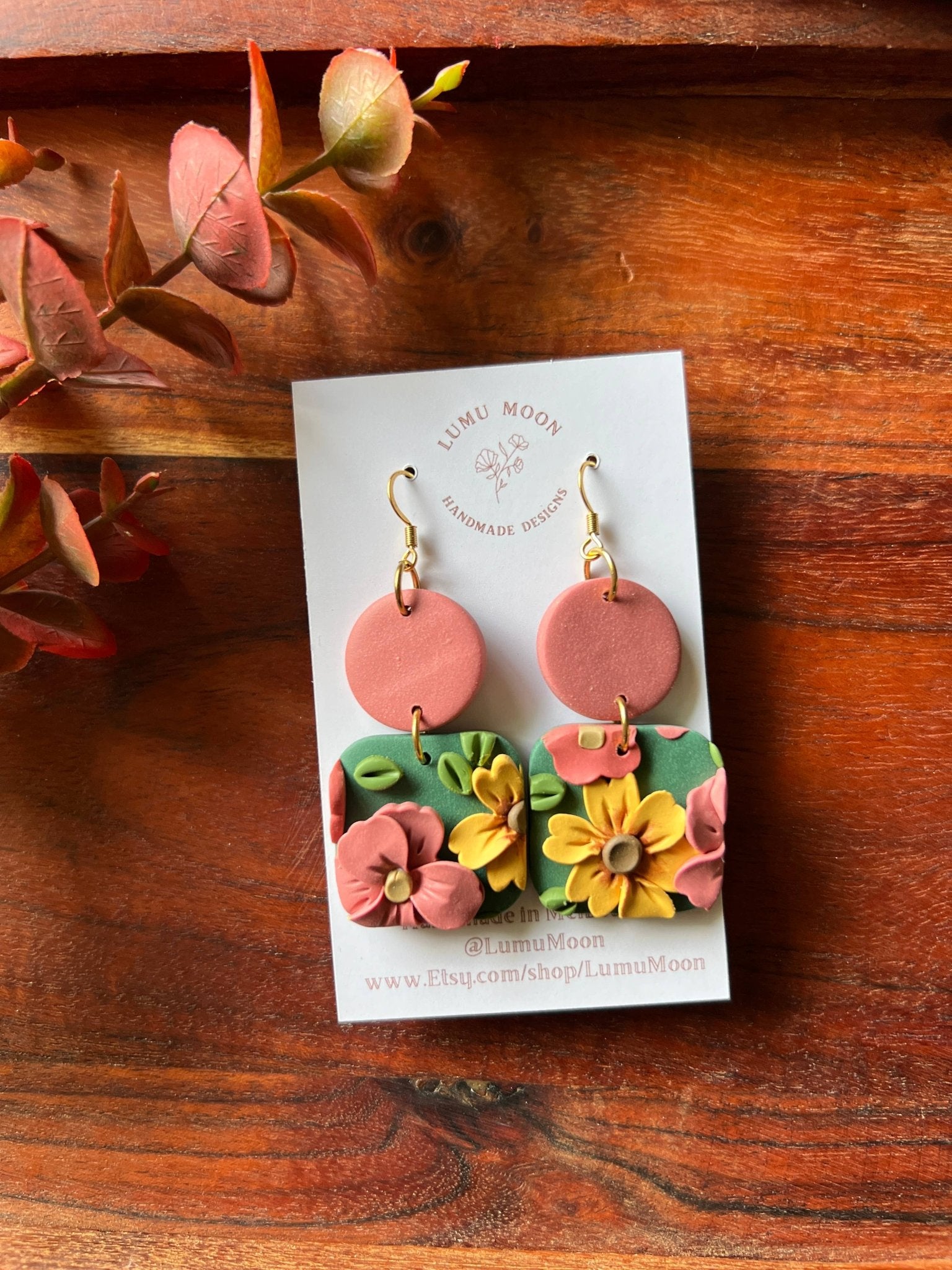 Green Spring Floral Earrings - Two colour Square bottom Earrings - Land to Coast