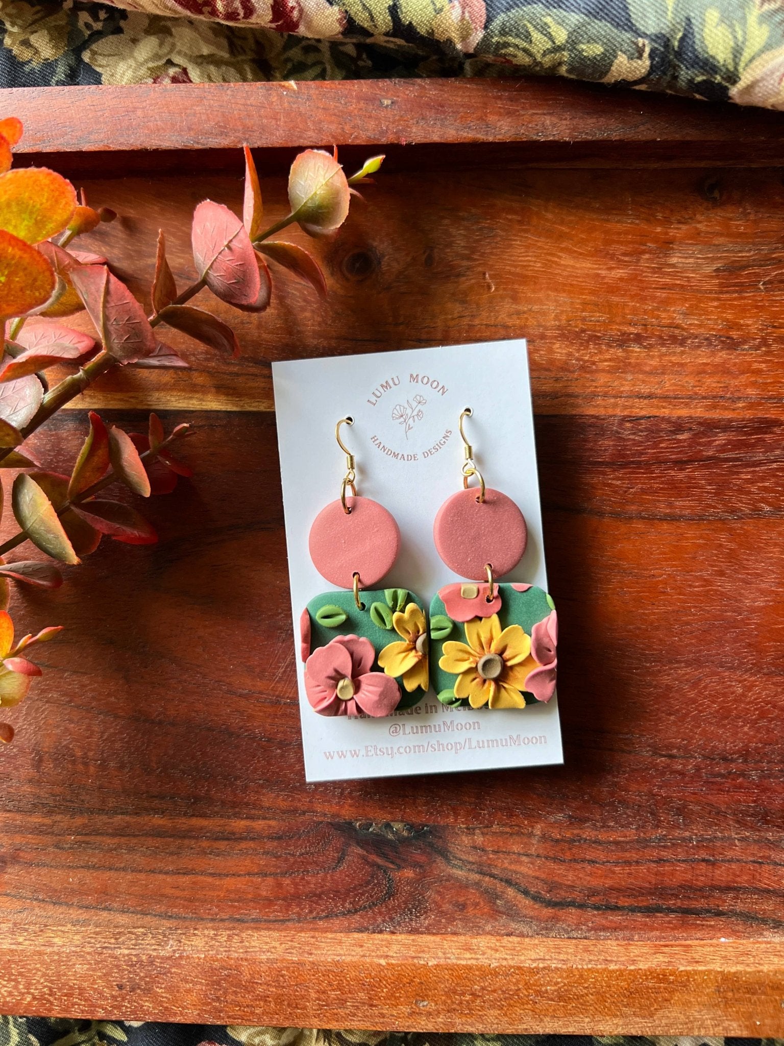 Green Spring Floral Earrings - Two colour Square bottom Earrings - Land to Coast